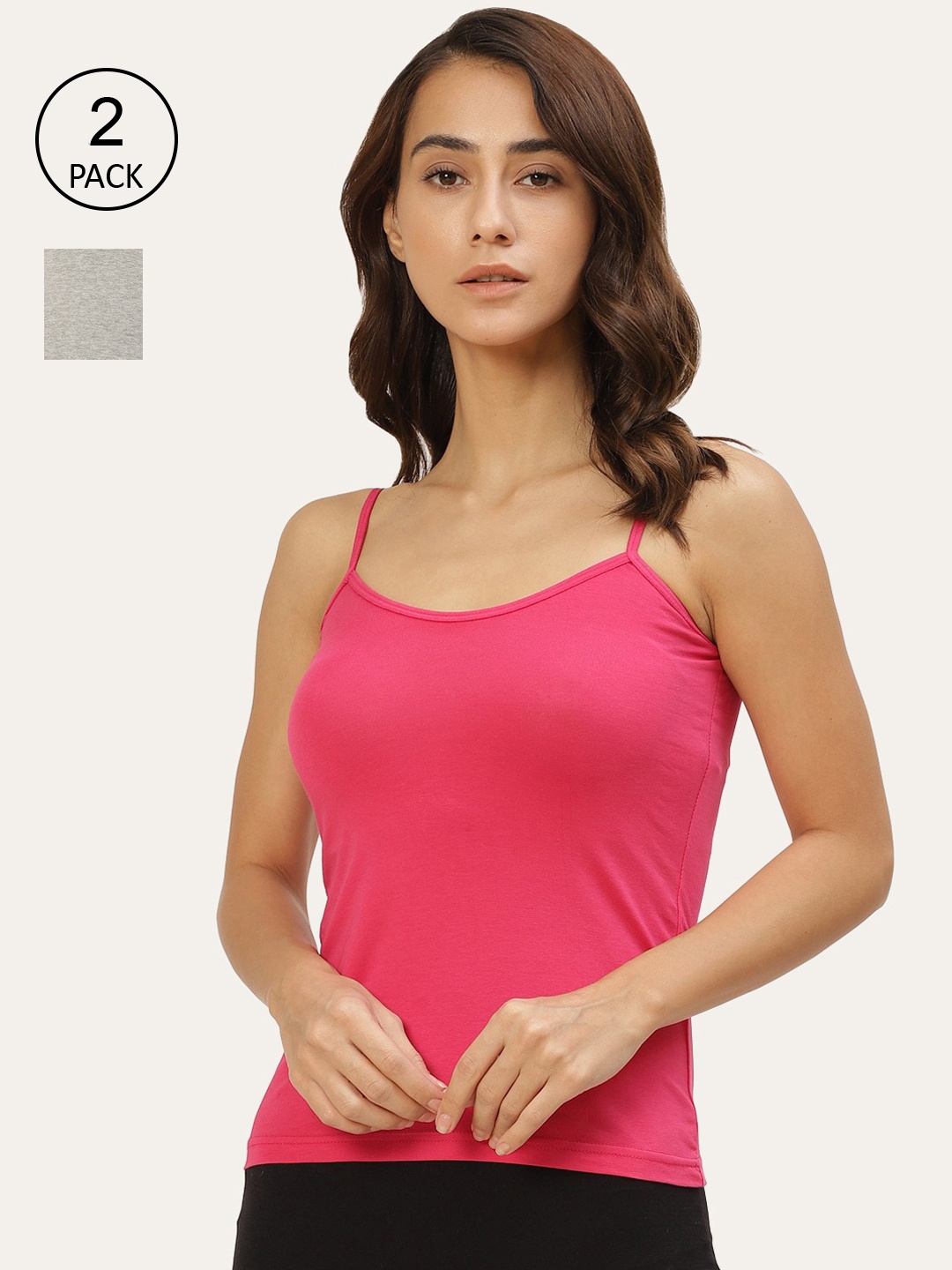 

Lady Lyka Women Pack Of 2 Solid Cotton Camisoles, Fuchsia