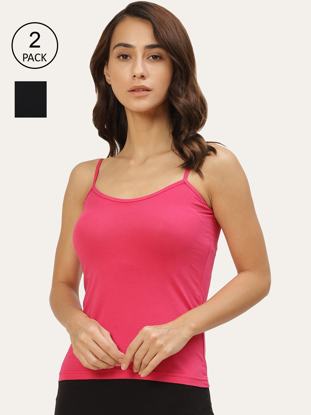 

Lady Lyka Women Pack Of 2 Solid Cotton Camisoles, Fuchsia