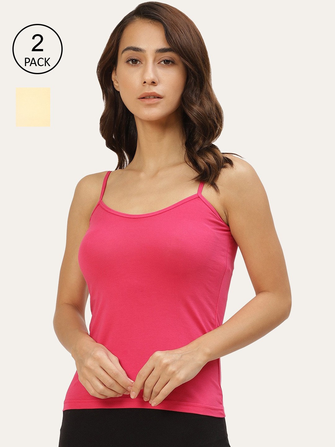 

Lady Lyka Women Pack Of 2 Solid Cotton Camisoles, Fuchsia