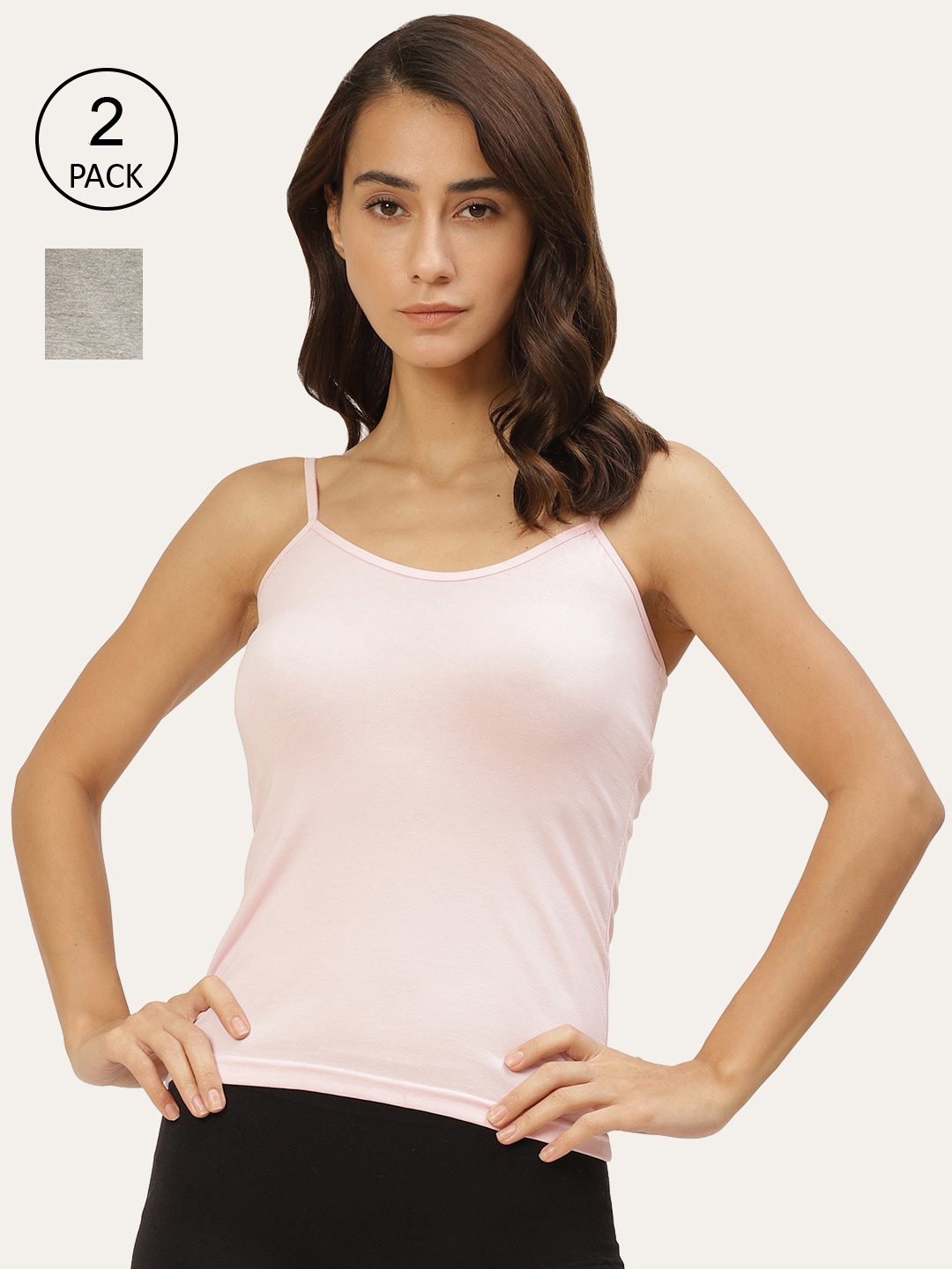 

Lady Lyka Women Pack Of 2 Solid Cotton Camisoles, Pink