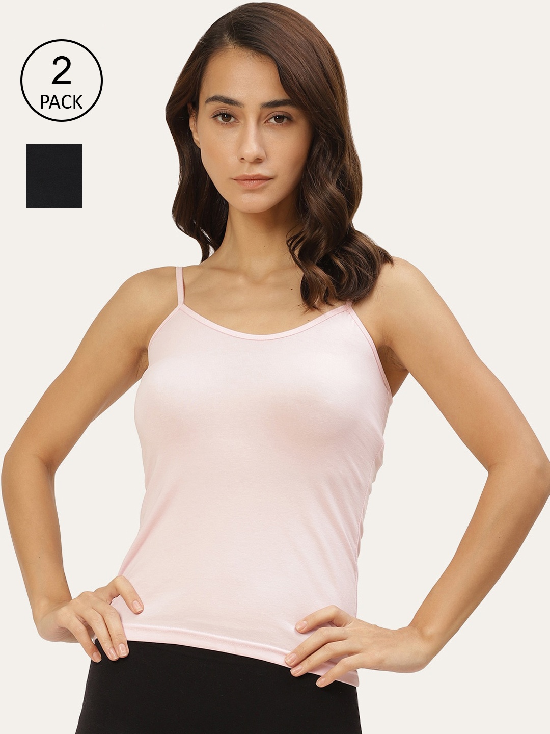 

Lady Lyka Women Pack of 2 Solid Cotton Camisoles, Pink