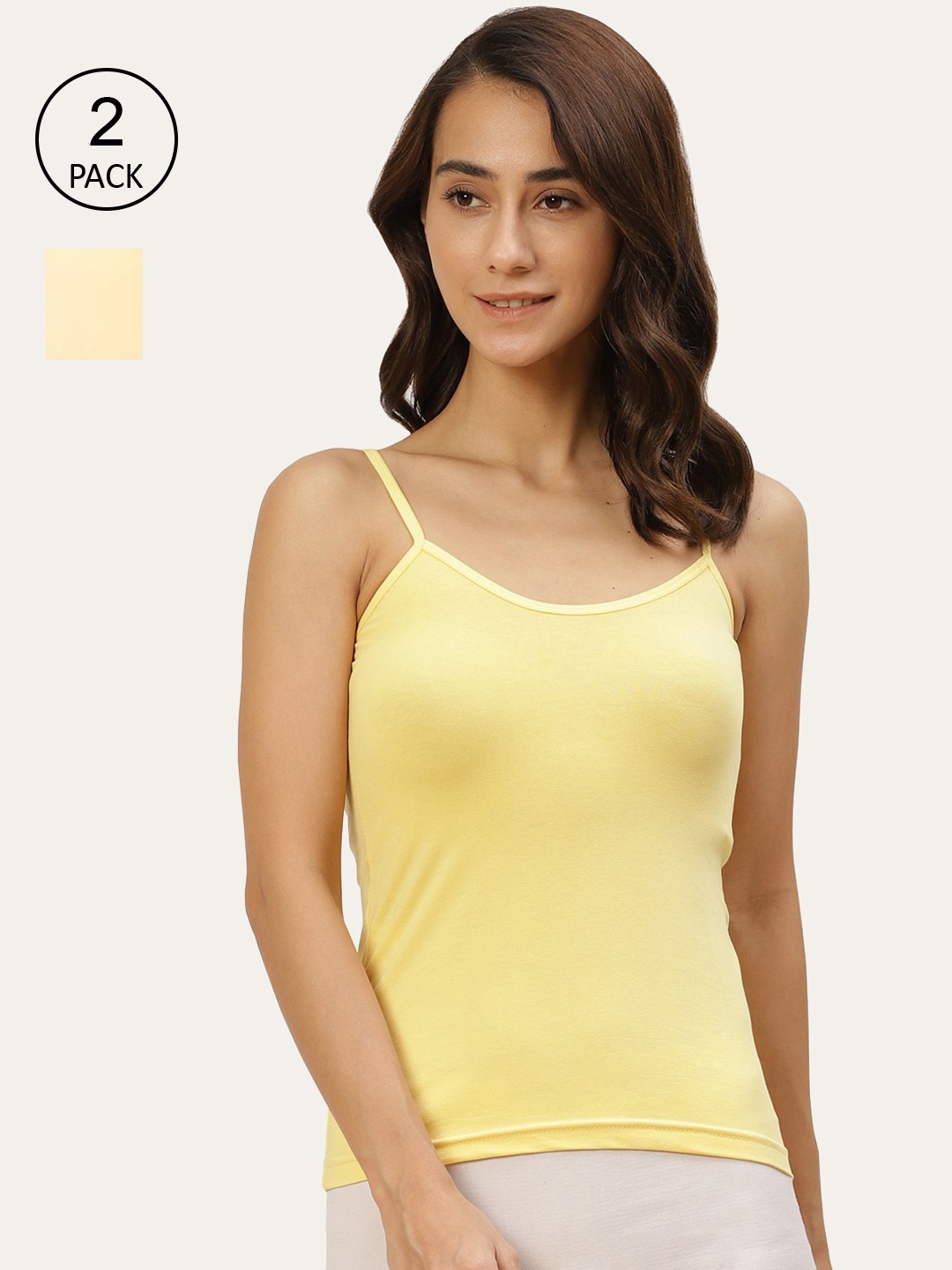 

Lady Lyka Women Pack Of 2 Solid Cotton Camisole, Yellow