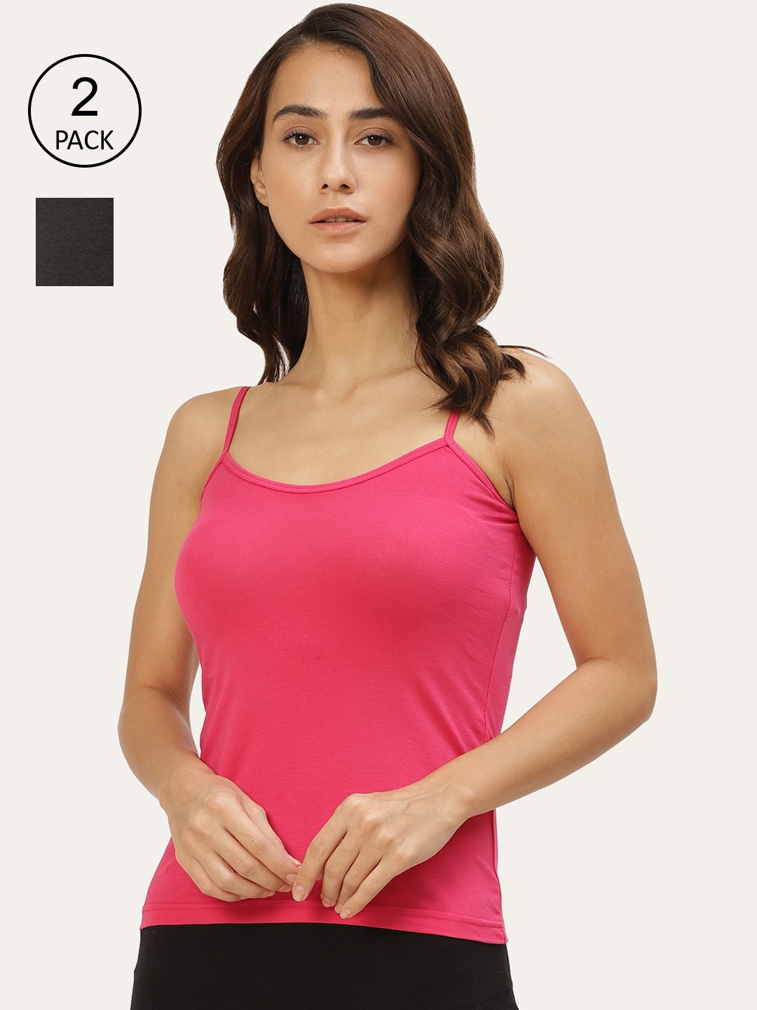 

Lady Lyka Women Pack Of 2 Solid Cotton Camisoles, Fuchsia