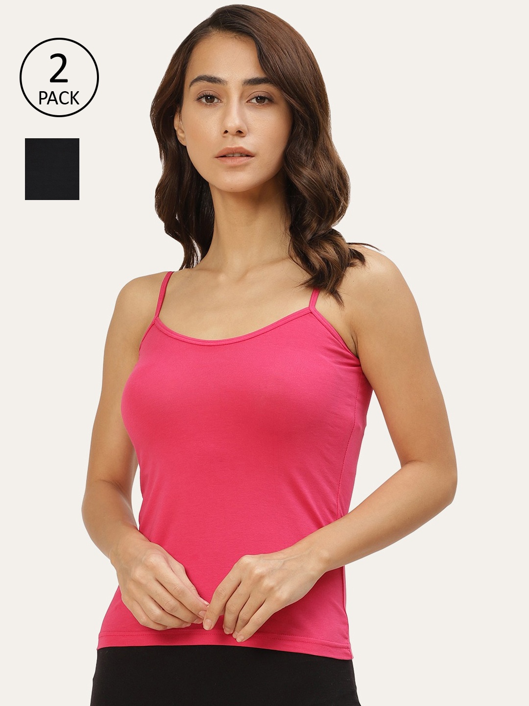 

Lady Lyka Women Pack Of 2 Solid Cotton Camisoles, Fuchsia