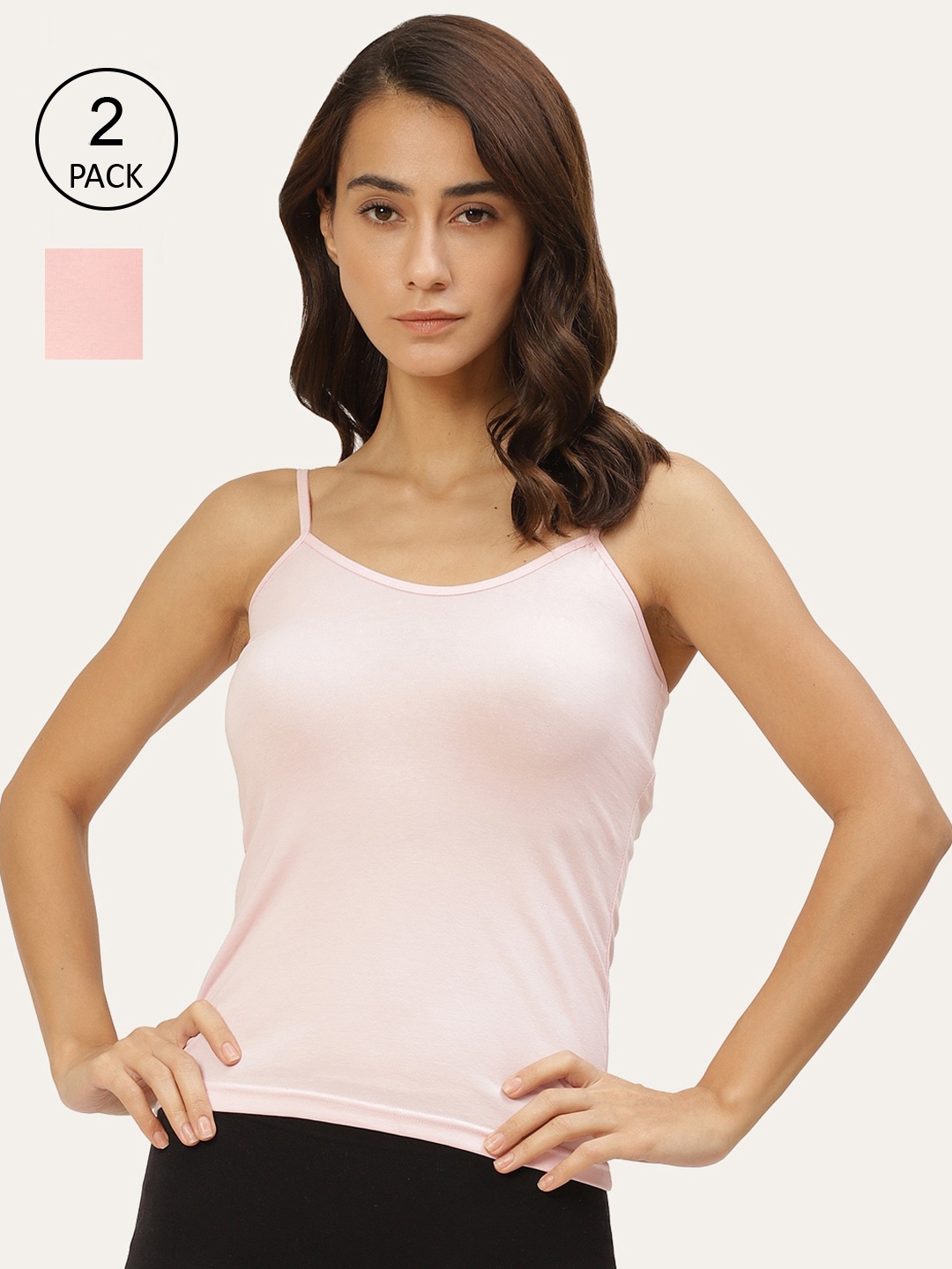 

Lady Lyka Women Pack Of 2 Solid Cotton Camisoles, Pink