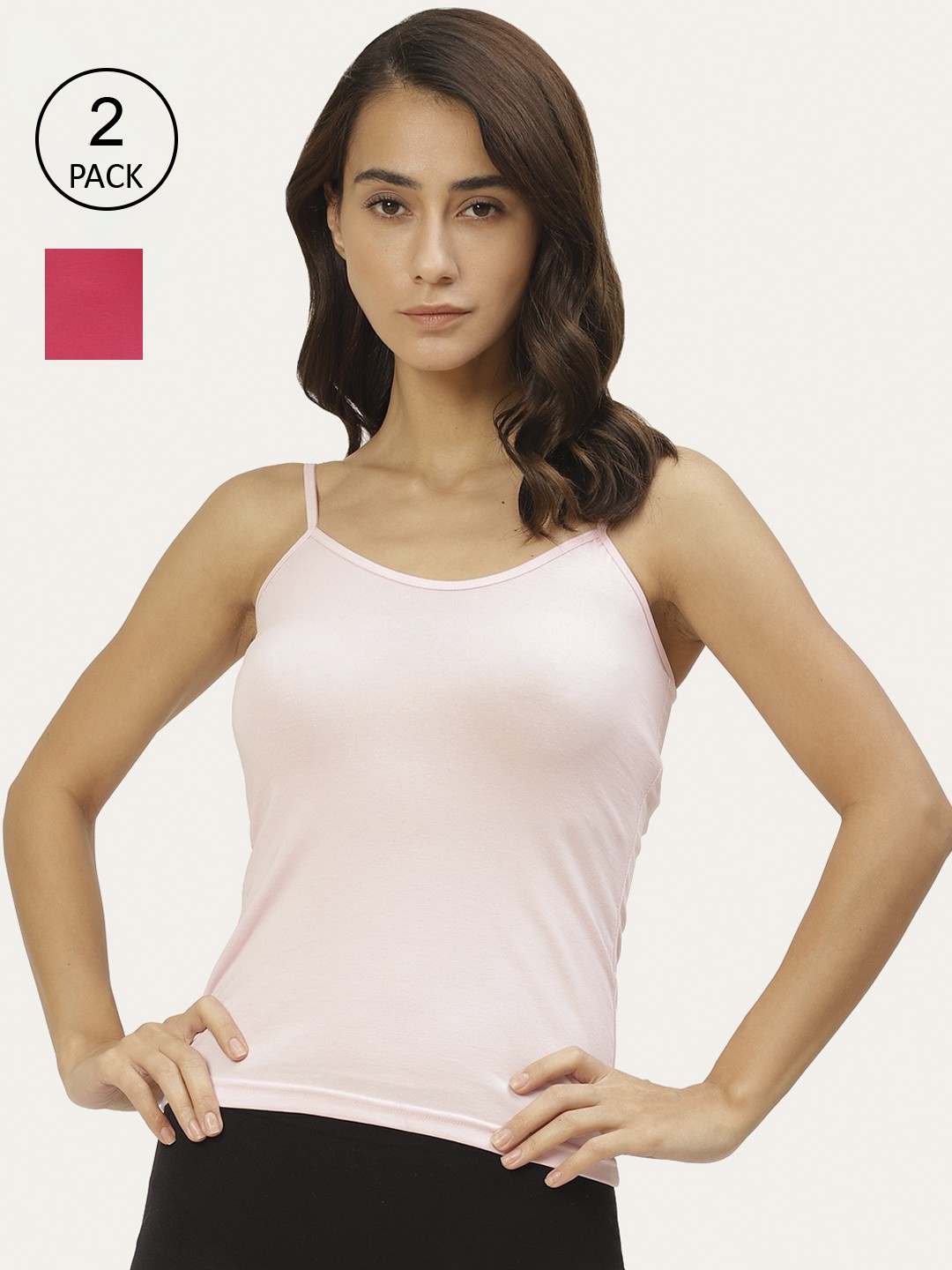 

Lady Lyka Women Pack Of 2 Solid Cotton Camisoles, Pink