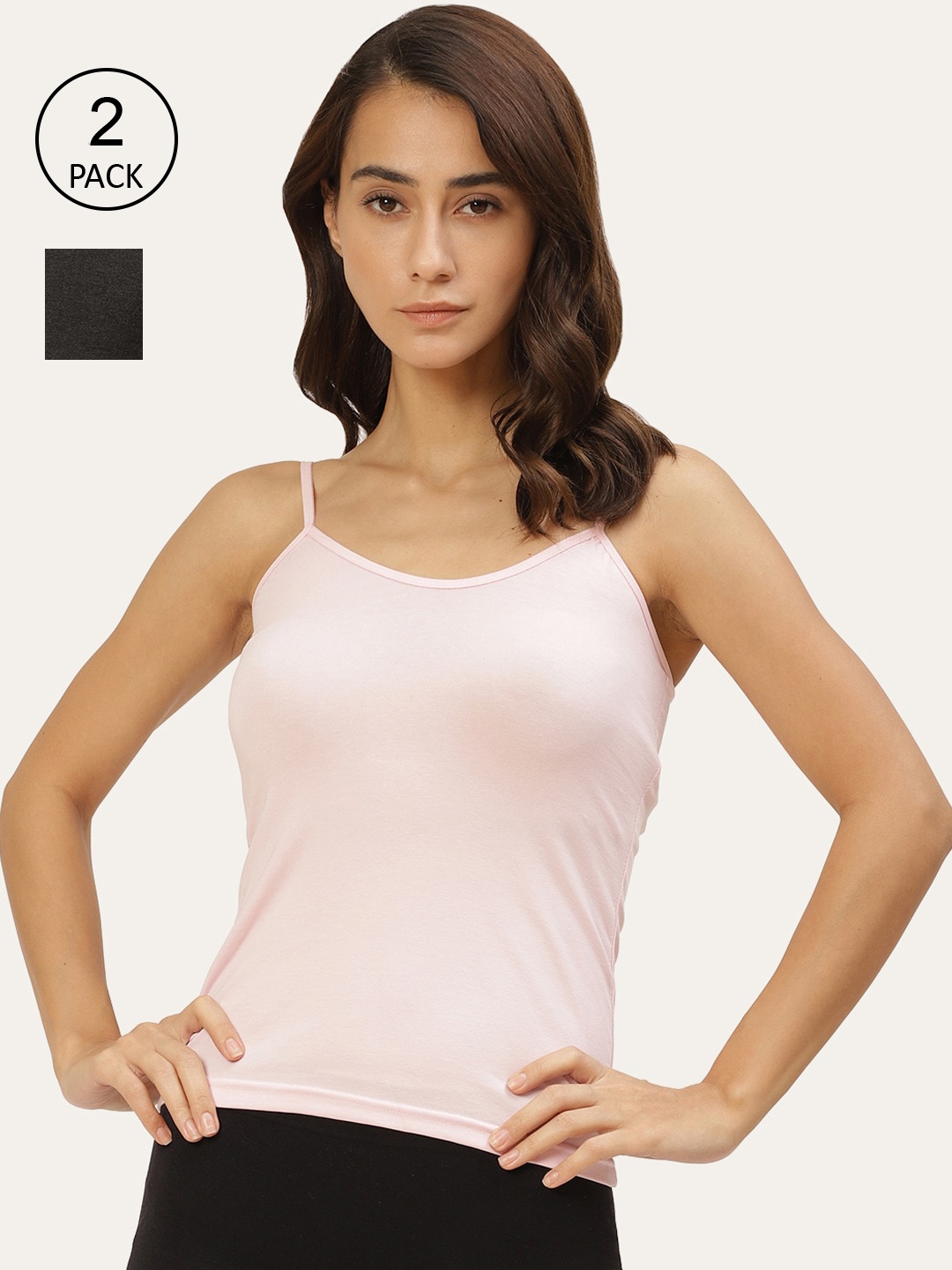 

Lady Lyka Women Pack Of 2 Solid Cotton Camisoles, Pink