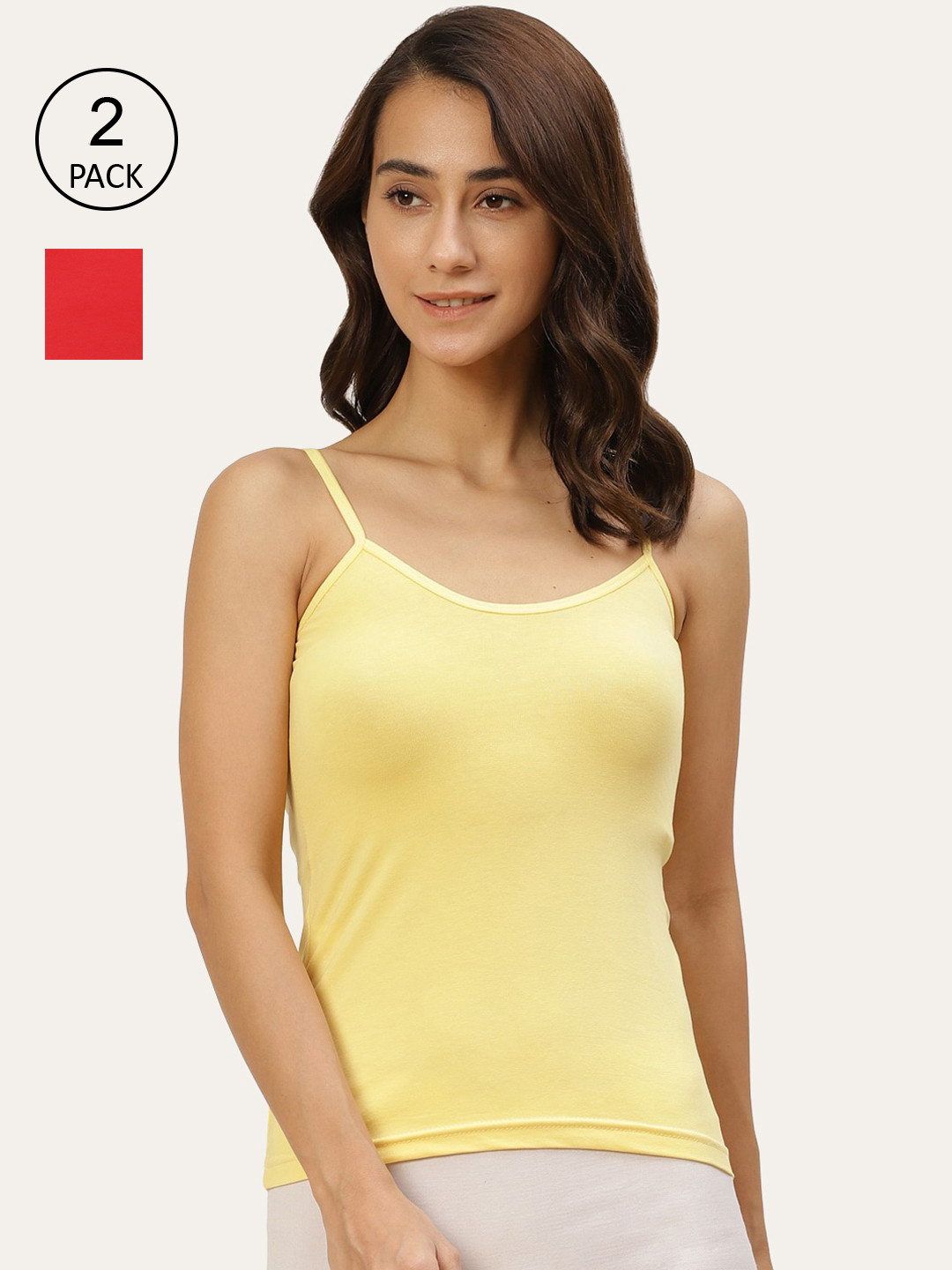 

Lady Lyka Women Pack Of 2 Solid Cotton Camisoles, Yellow