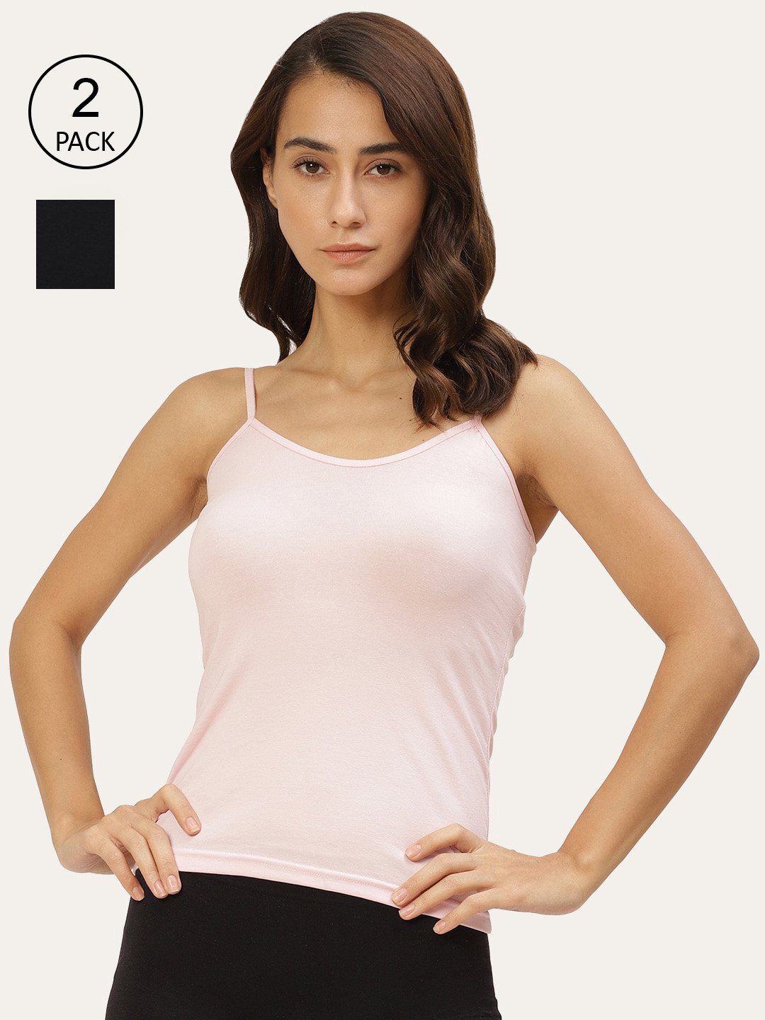 

Lady Lyka Women Pack Of 2 Solid Cotton Camisoles, Pink