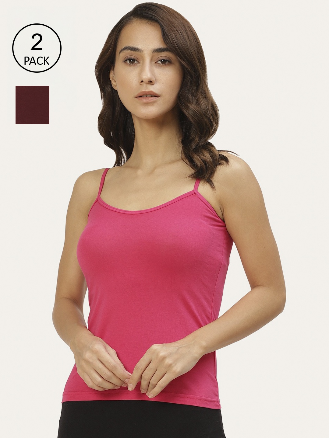 

Lady Lyka Women Pack Of 2 Solid Cotton Camisole, Fuchsia