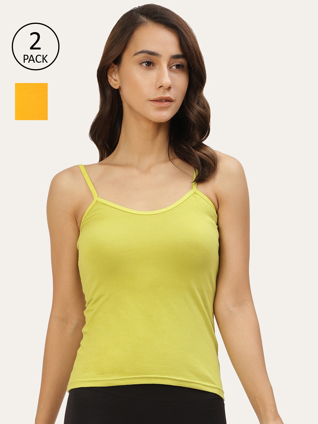 

Lady Lyka Women Pack Of 2 Solid Cotton Camisole, Yellow
