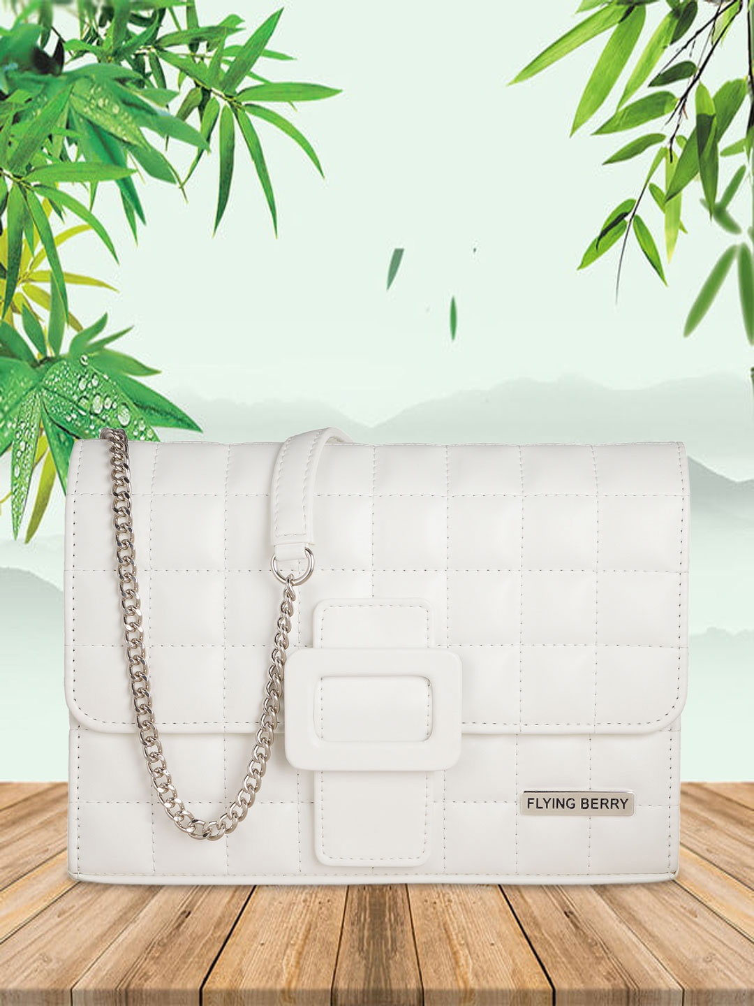 

FLYING BERRY White PU Swagger Sling Bag with Quilted