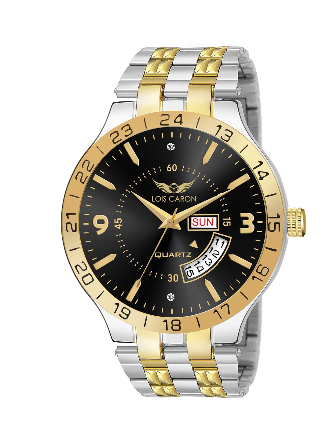 

LOIS CARON Men Black Embellished Dial & Multicoloured Stainless Steel Bracelet Style Straps Analogue Watch