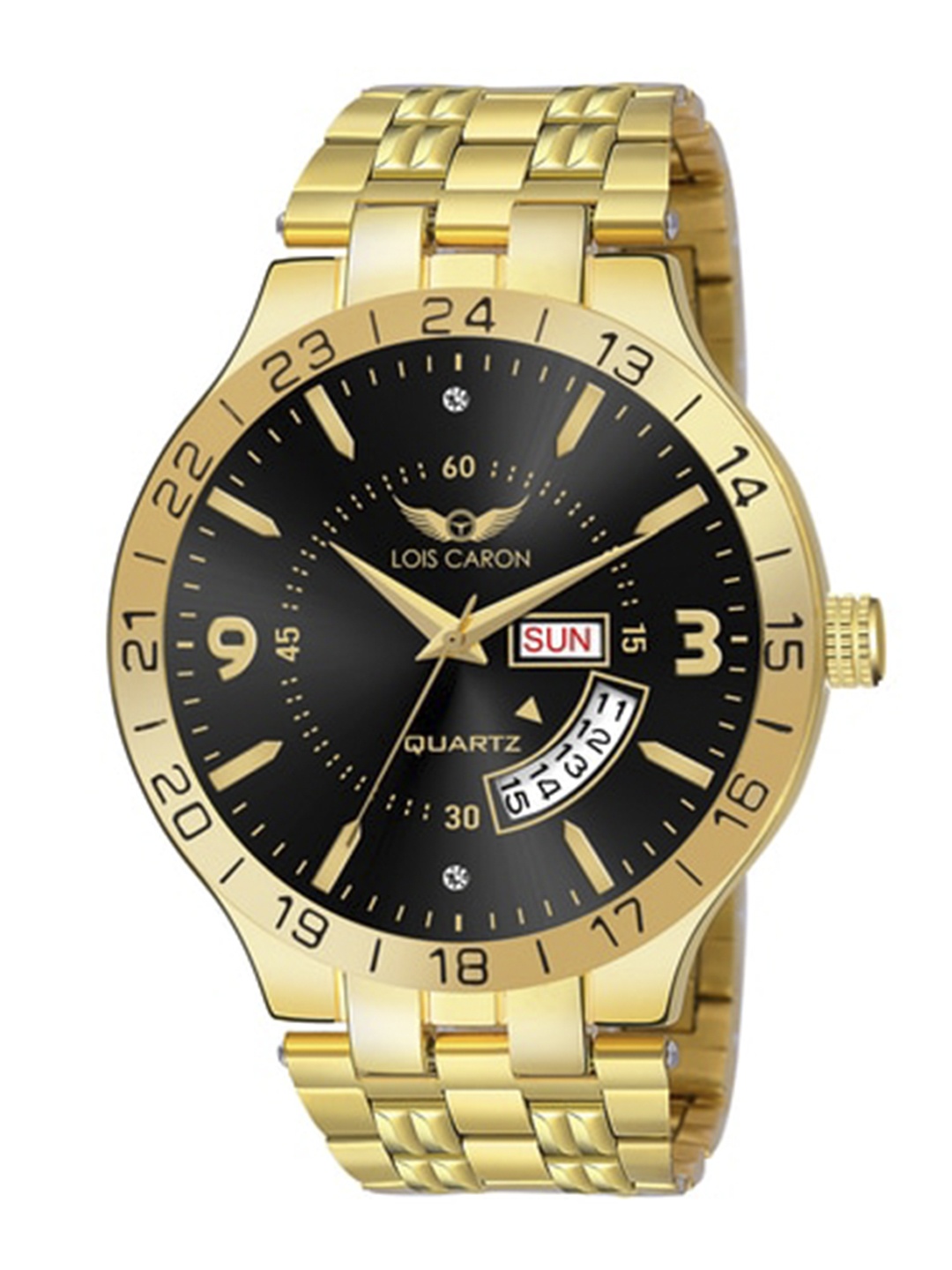 

LOIS CARON Men Black Embellished Dial & Gold-Plated Stainless Steel Straps Analogue Watch MLC-8519