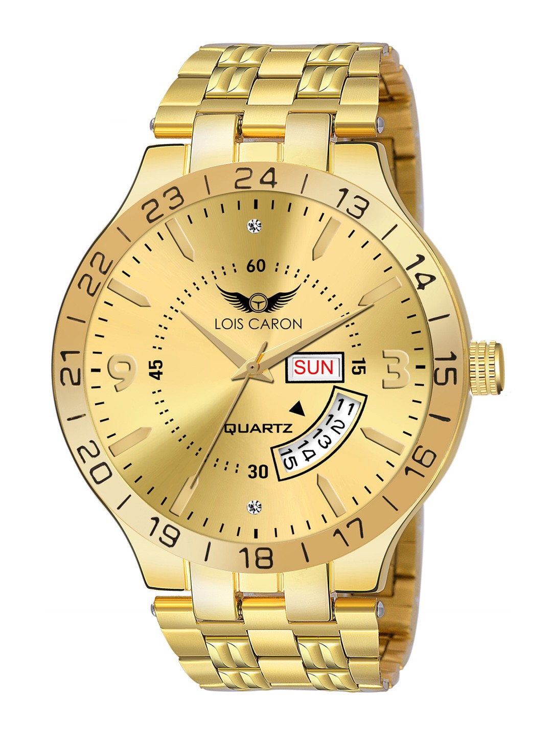 

LOIS CARON Men Gold-Toned Embellished Dial & Gold-Plated Stainless Steel Bracelet Style Straps Analogue Watch