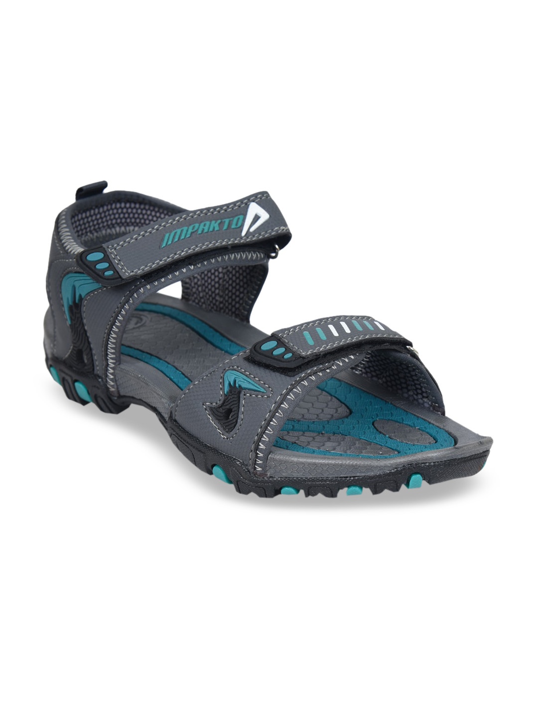 

IMPAKTO Men Grey & Teal Green Patterned Sports Sandals