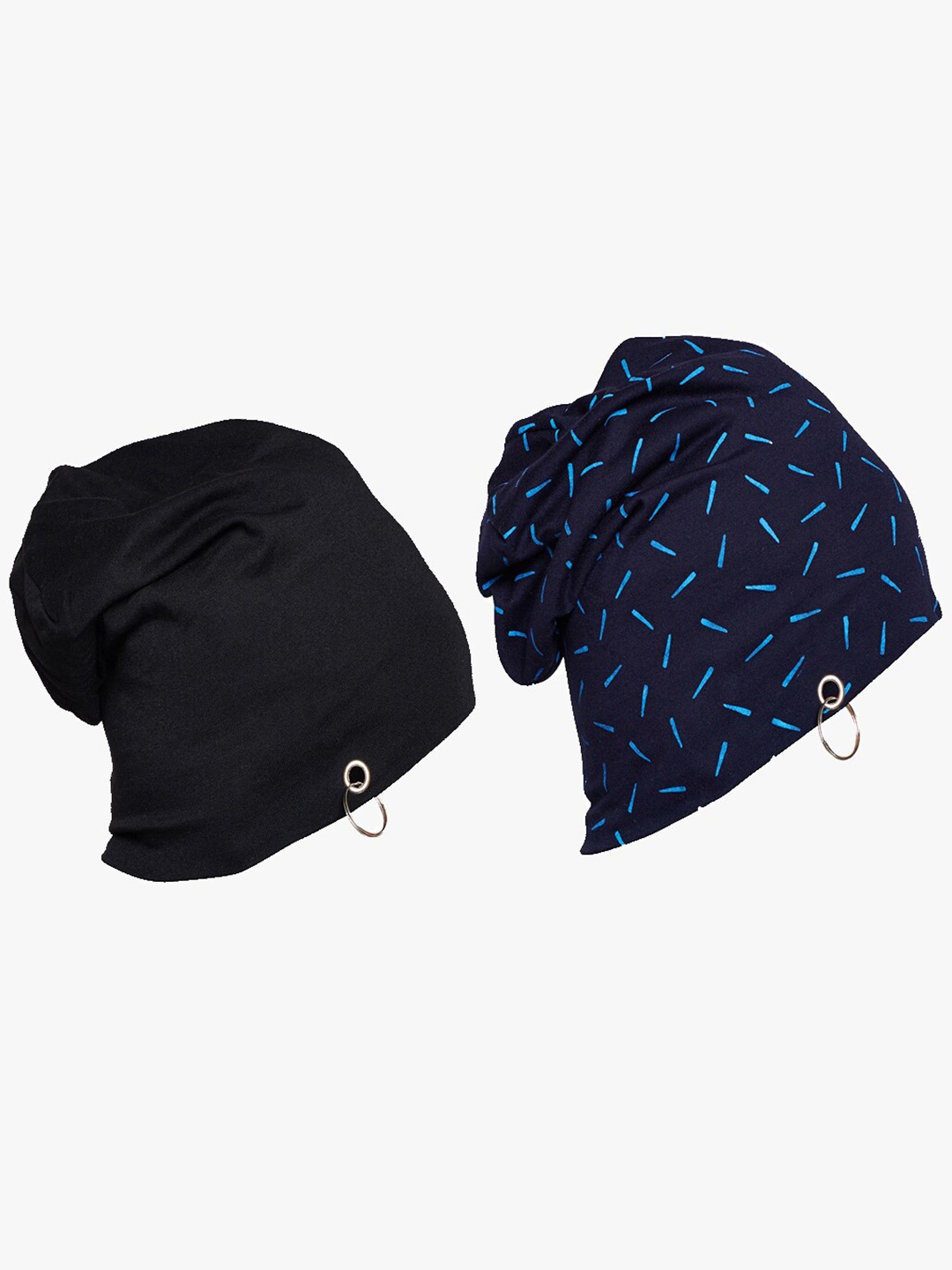 

MACK JONNEY Unisex Set of 2 Navy Blue Printed Beanie