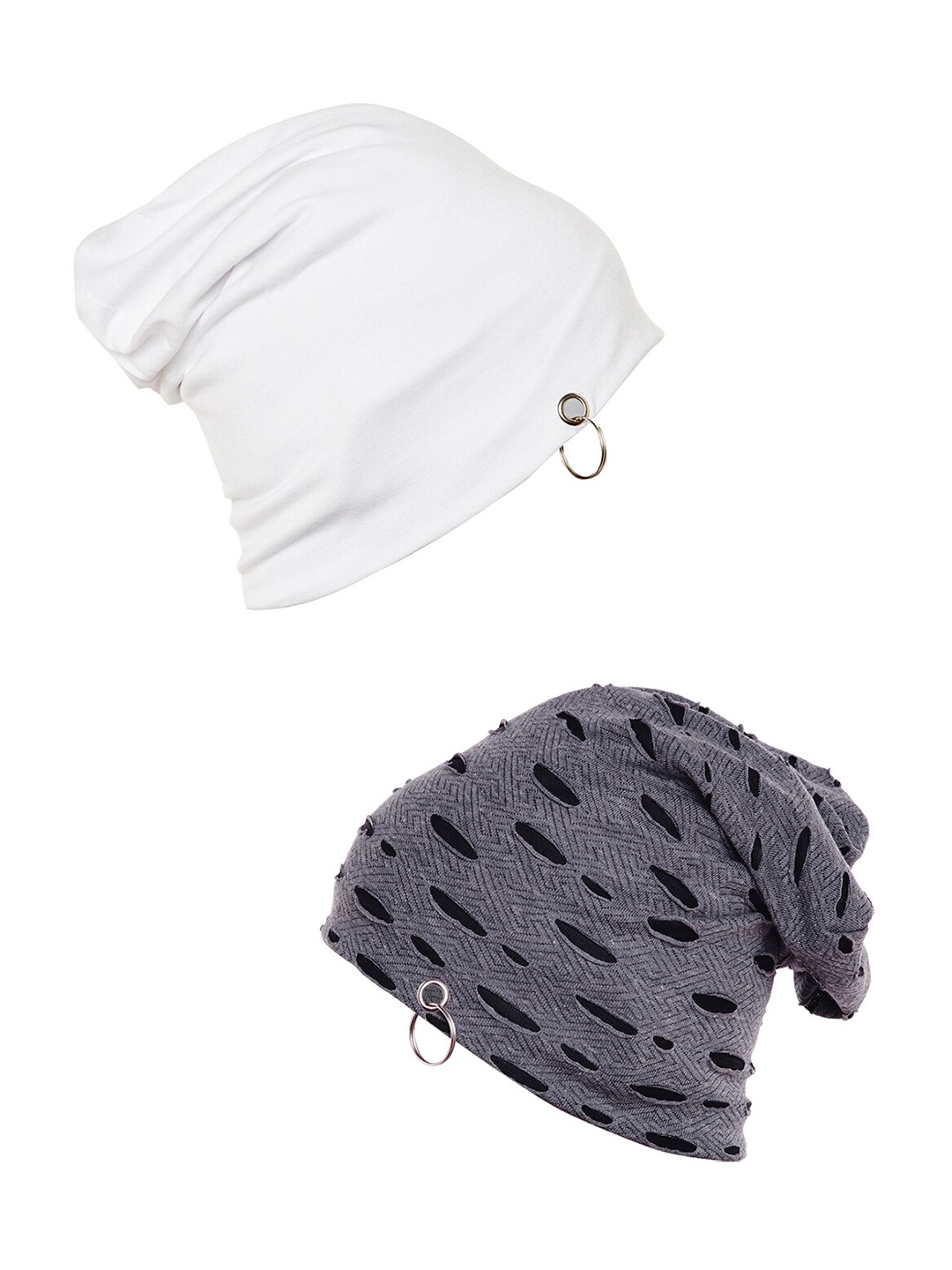 

VIMAL JONNEY Unisex Pack Of 2 White & Grey Beanie