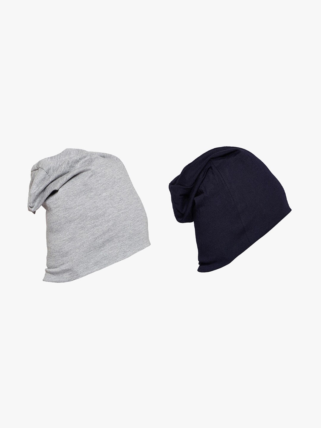 

MACK JONNEY Unisex Grey & Navy Blue Solid Set Of 2 Beanie