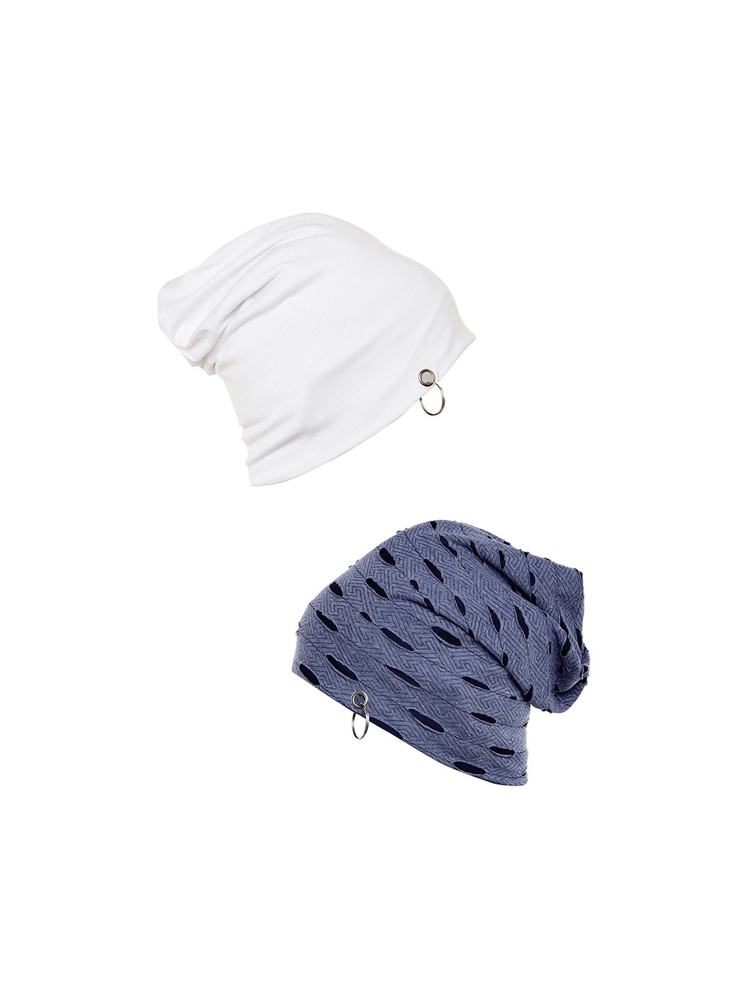 

VIMAL JONNEY Pack Of 2 Navy Blue & White Self Design Beanie Caps