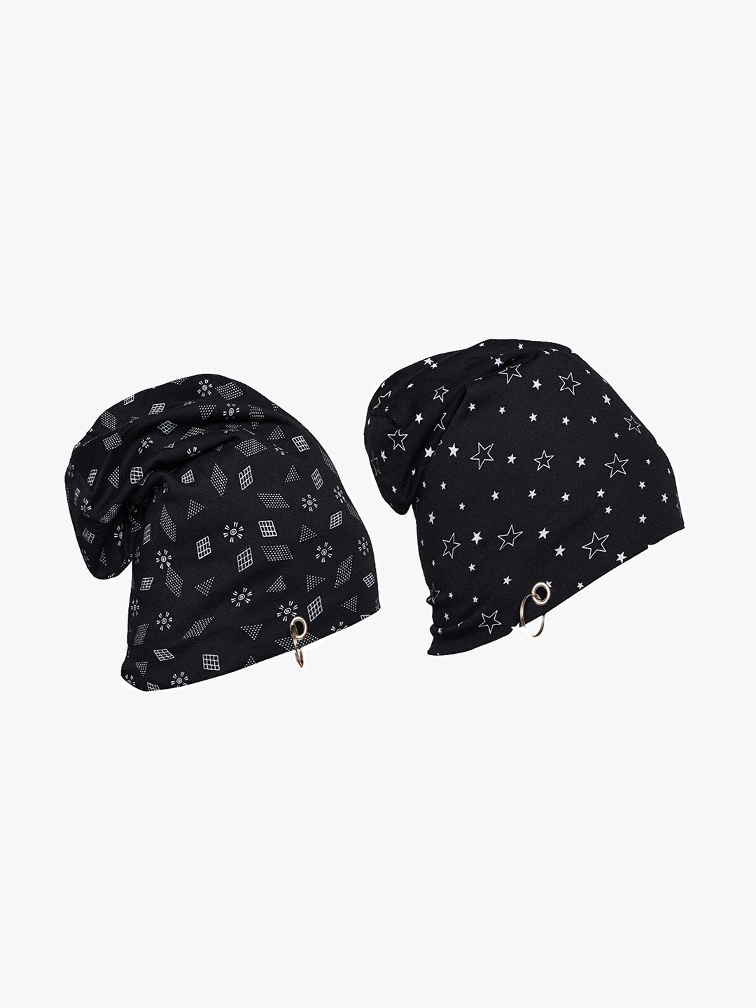 

VIMAL JONNEY Unisex Pack Of 2 Printed Beanies, Black