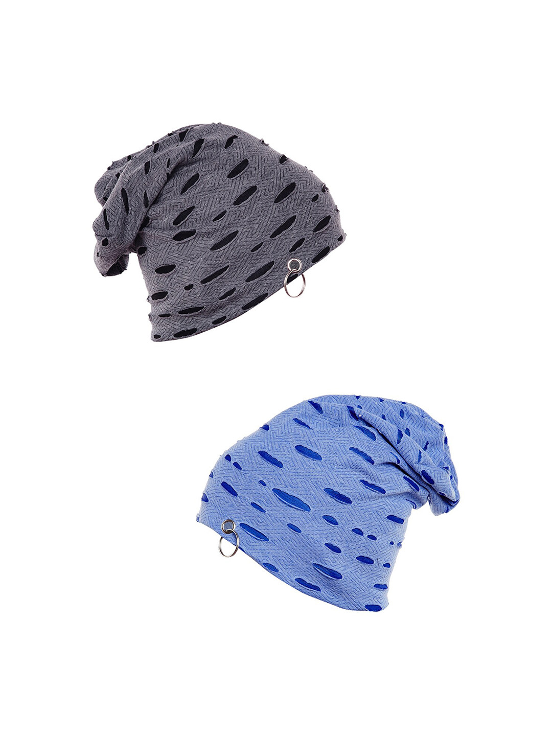 

VIMAL JONNEY Unisex Pack of 2 Black & Blue Self Design Beanie Caps
