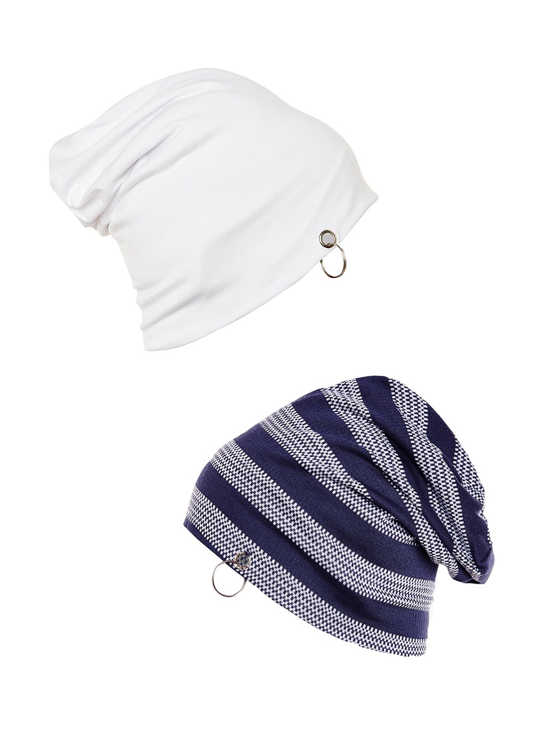 

VIMAL JONNEY Unisex Set of 2 White & Navy Blue Beanie