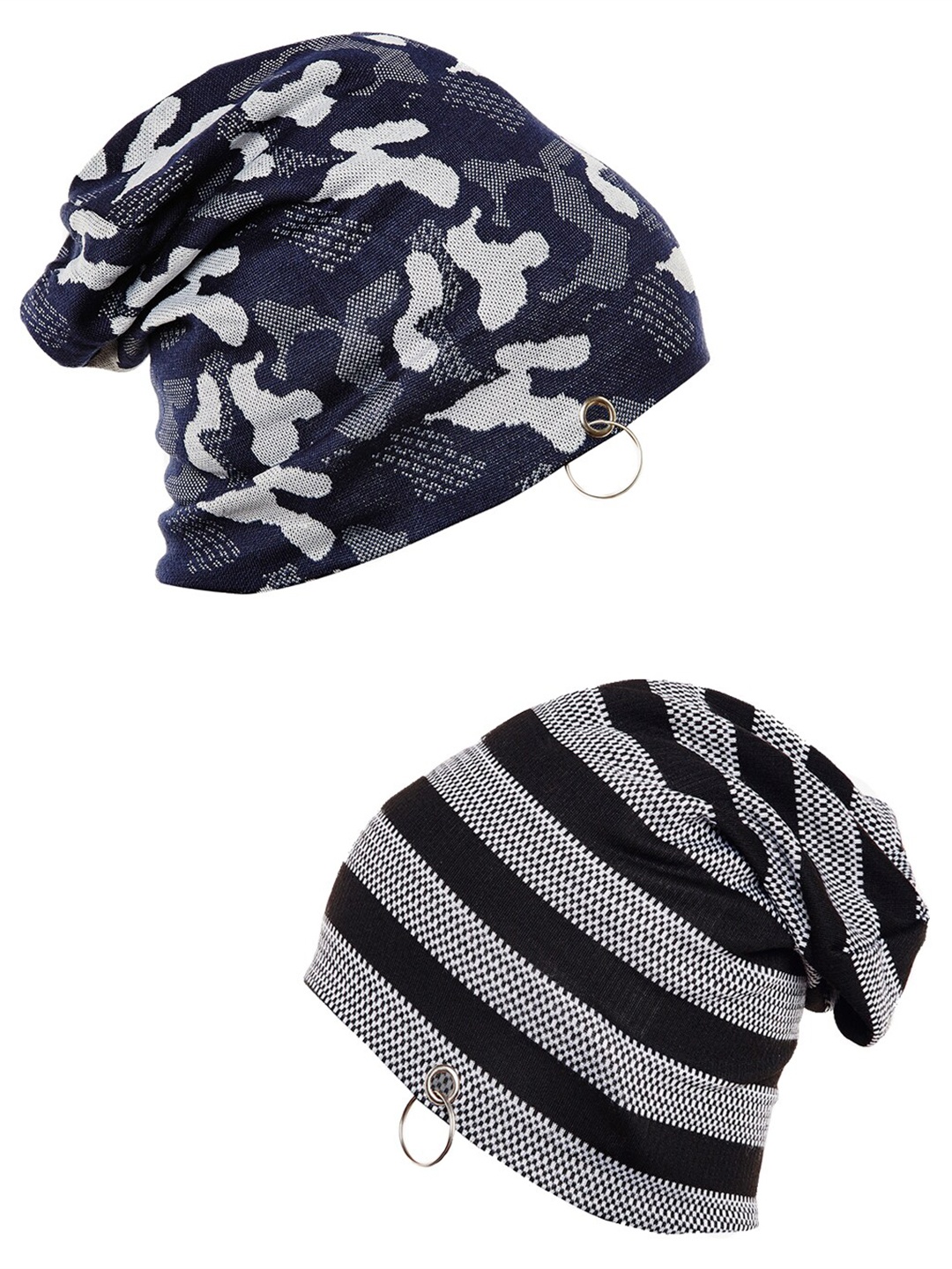 

VIMAL JONNEY Unisex Pack Of 2 Black & Blue Printed Beanie