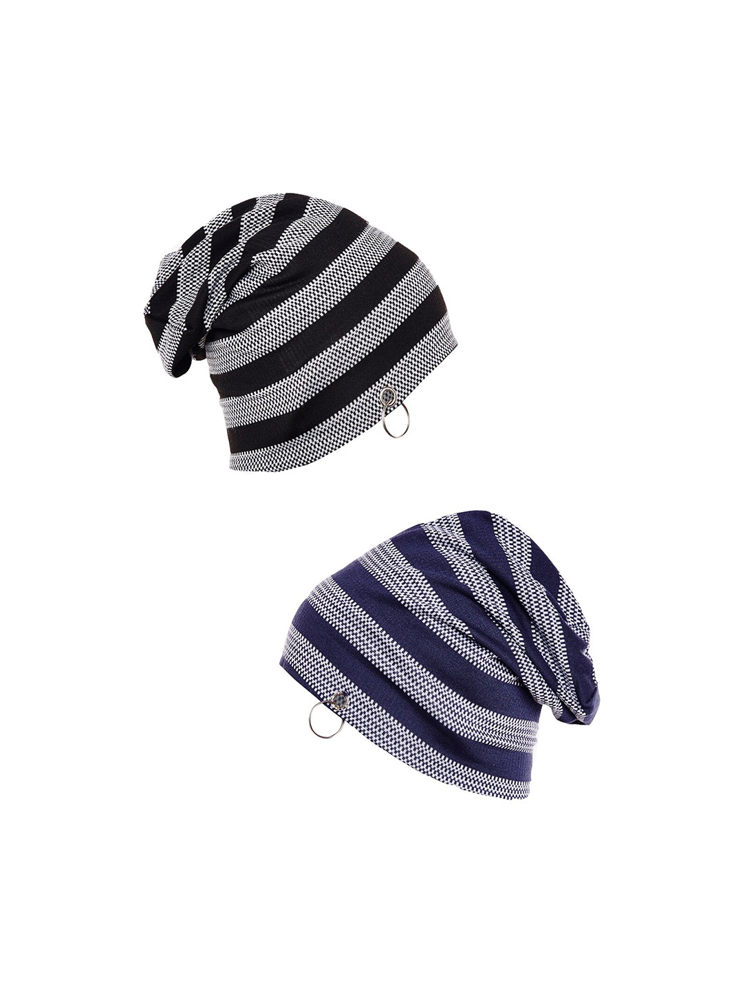 

VIMAL JONNEY Unisex Pack of 2 Navy Blue & Black Printed Beanie