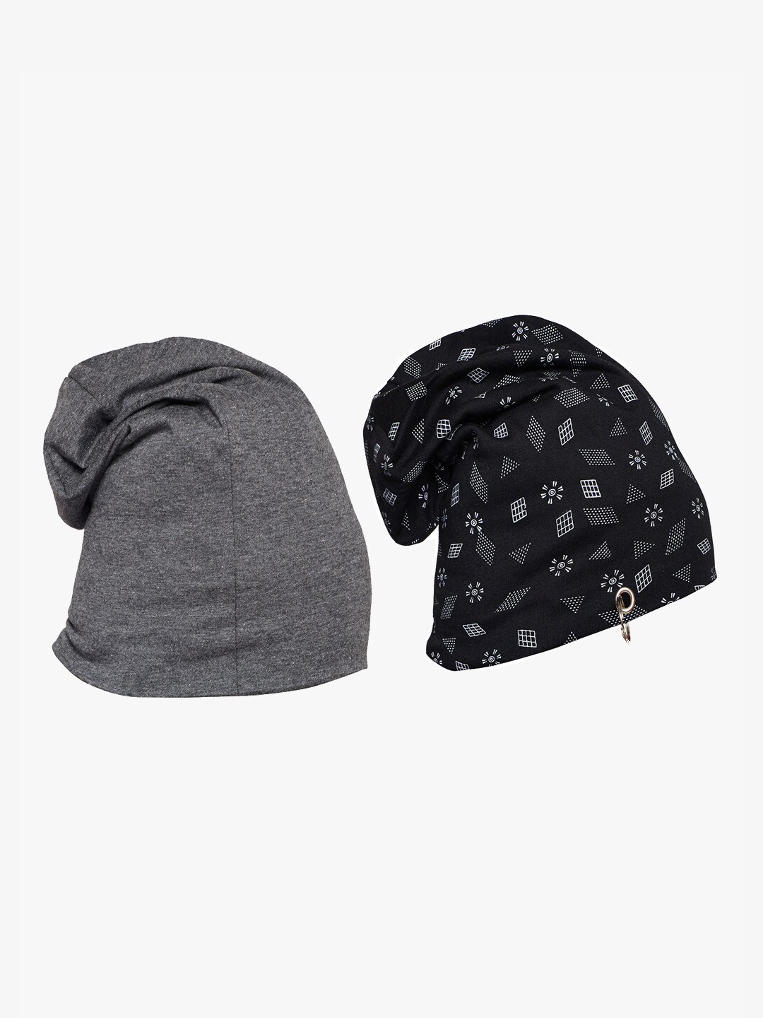 

VIMAL JONNEY Unisex Pack Of 2 Grey & Black Printed Beanie