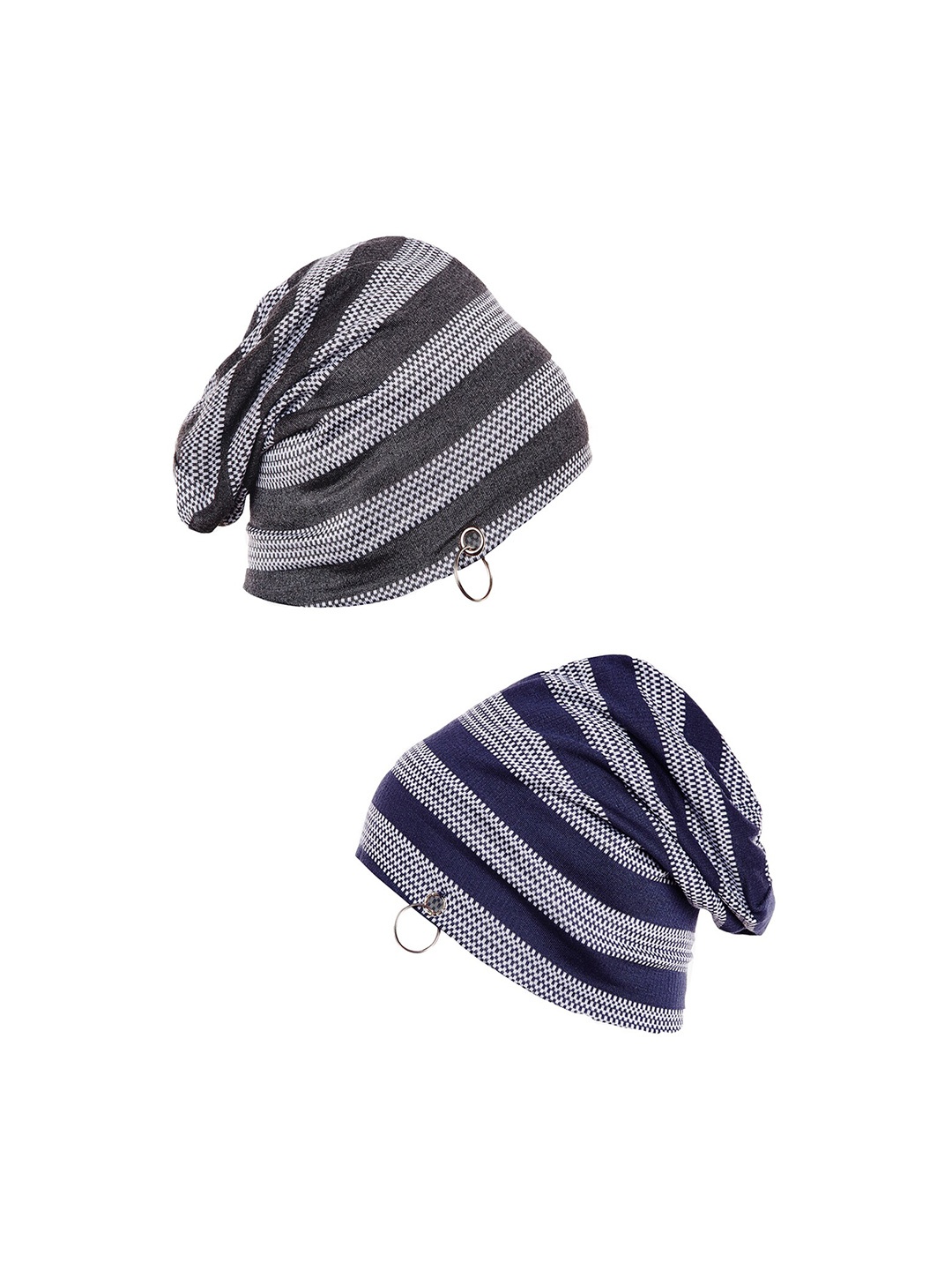 

VIMAL JONNEY Unisex Pack of 2 Grey & Navy Blue Printed Beanie