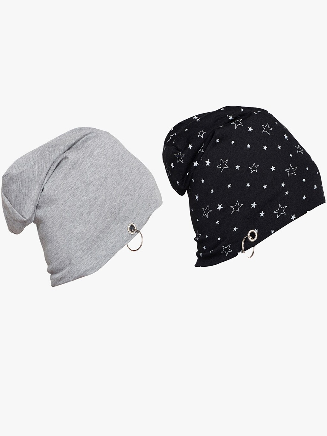 

VIMAL JONNEY Unisex Pack Of 2 Grey & Black Printed Beanie