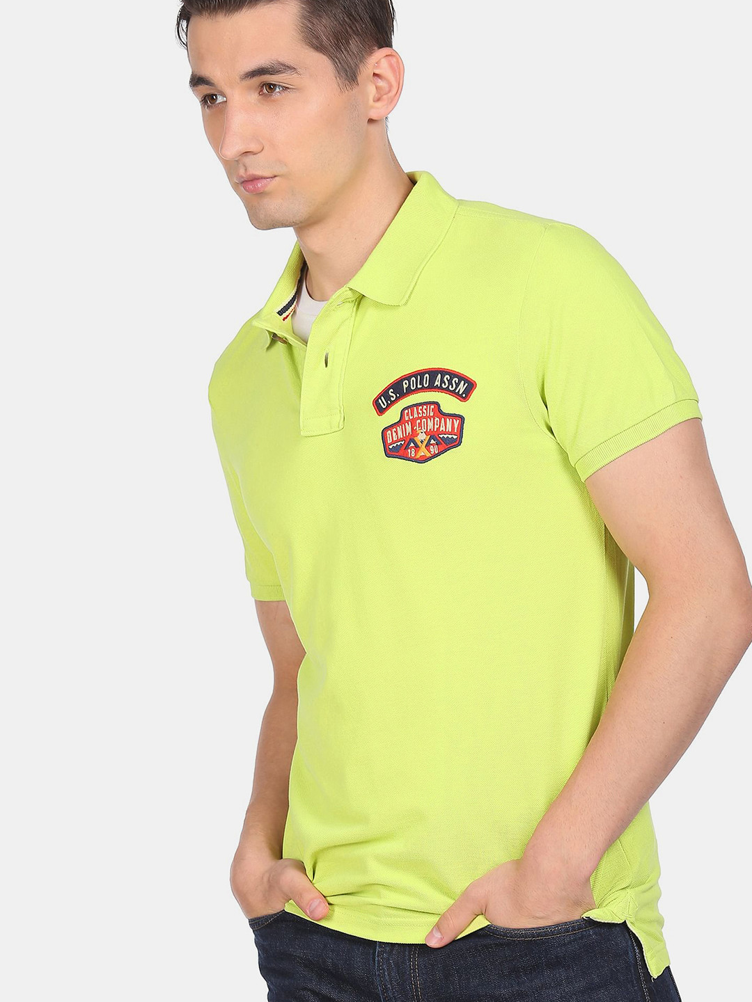 

U.S. Polo Assn. Denim Co. Men Yellow Polo Collar Pure Cotton Applique T-shirt