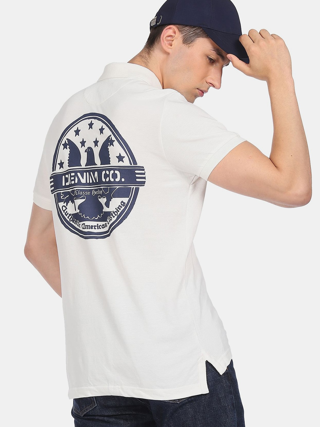 

U.S. Polo Assn. Denim Co. Men White Brand Logo Polo Collar Pure Cotton T-shirt