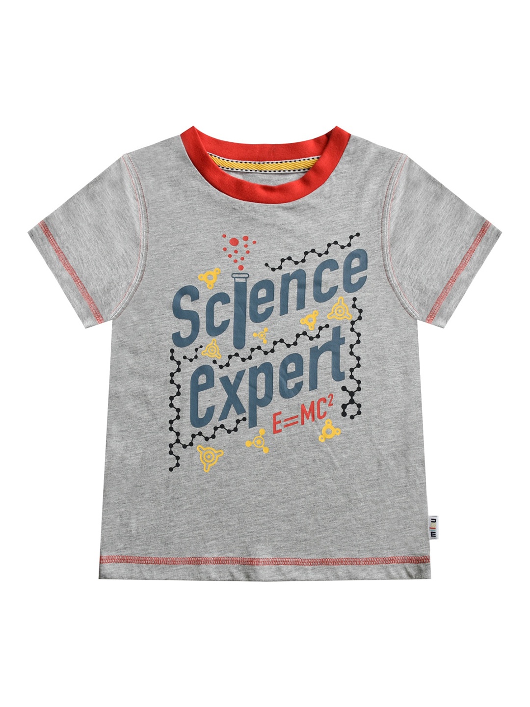 

milou Boys Grey Melange Typography Printed Pure Cotton T-shirt
