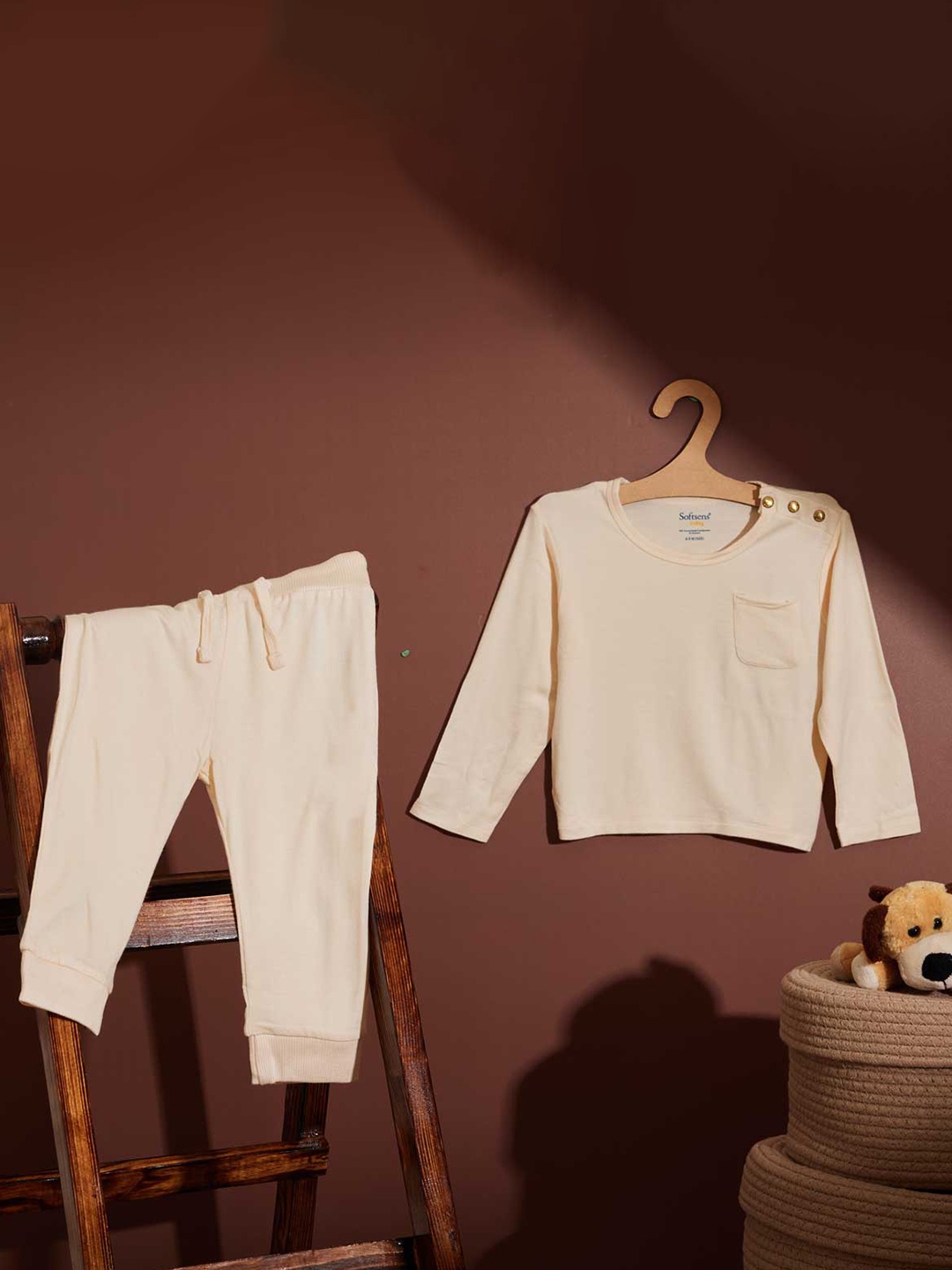 

Softsens Kids Cream-Coloured Top with Pyjamas
