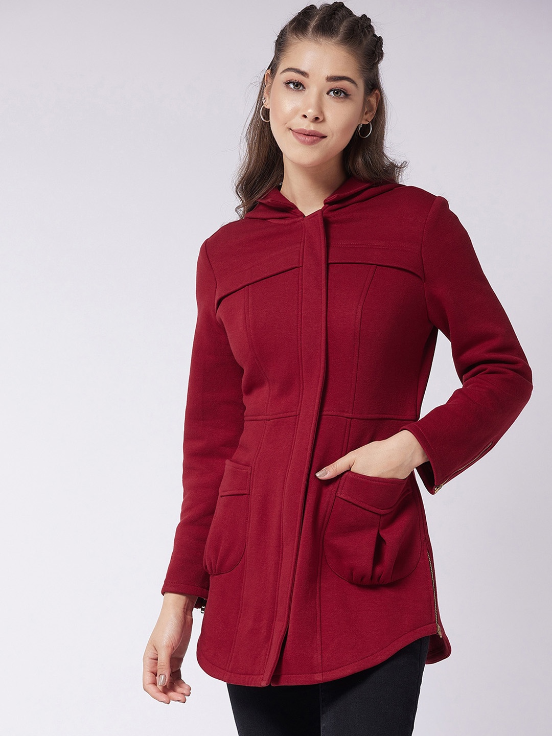 

Miss Chase Women Maroon Solid Longline Parka Jacket