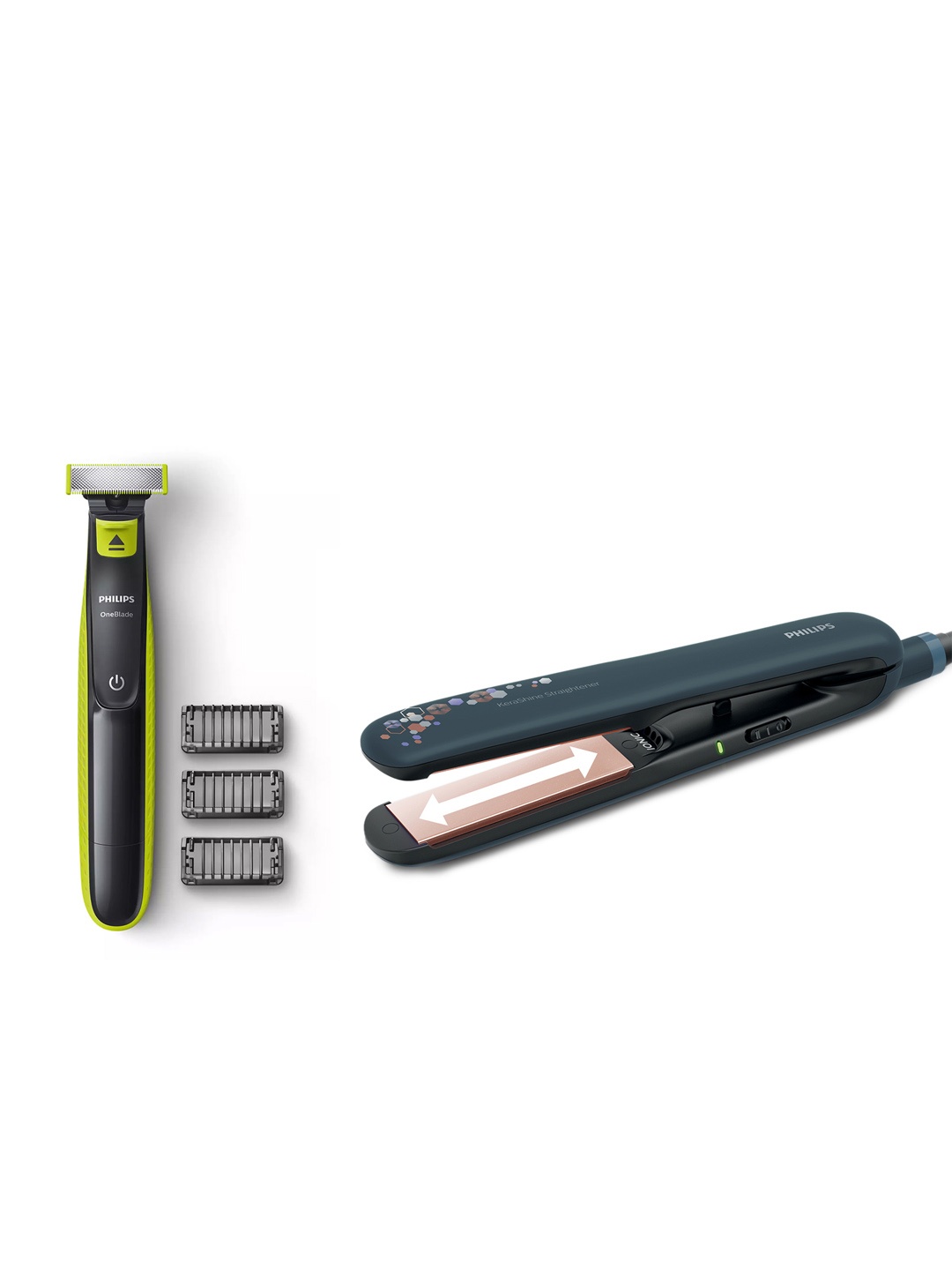 

Philips Set of HS397/40 Hair Straightener - Men QP2525/10 Trimmer & 3 Trimming Combs, Teal