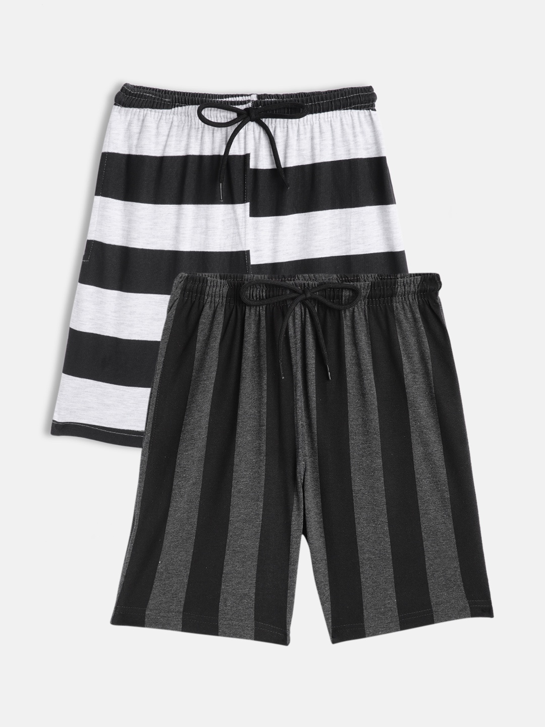 

SEYBIL Girls Pack Of 2 Charcoal & White Striped Lounge Shorts