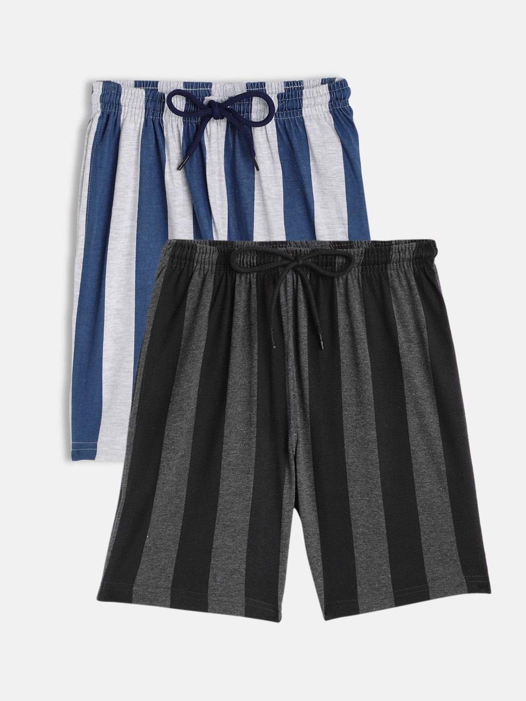 

SEYBIL Girls Pack Of 2 Charcoal Grey & White Striped Lounge Shorts