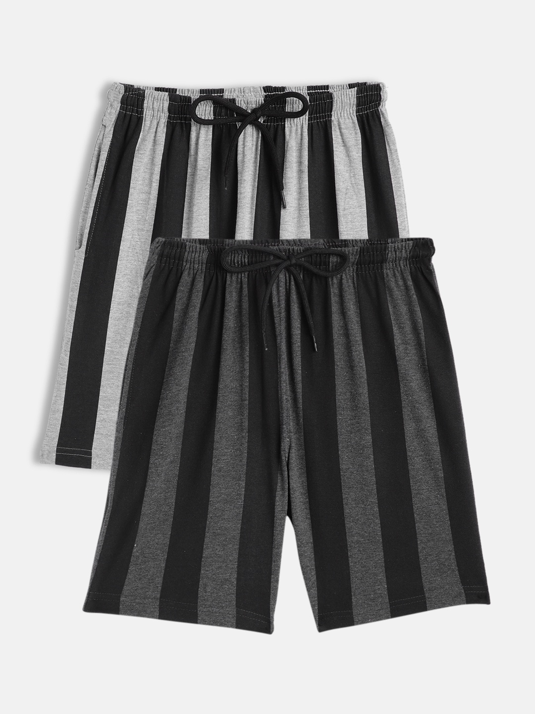 

SEYBIL Girls Pack Of 2 Grey & Black Striped Lounge Shorts