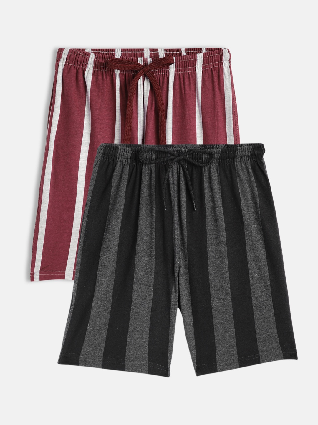 

SEYBIL Girls Pack of 2 Striped Cotton Rich Lounge Shorts, Charcoal
