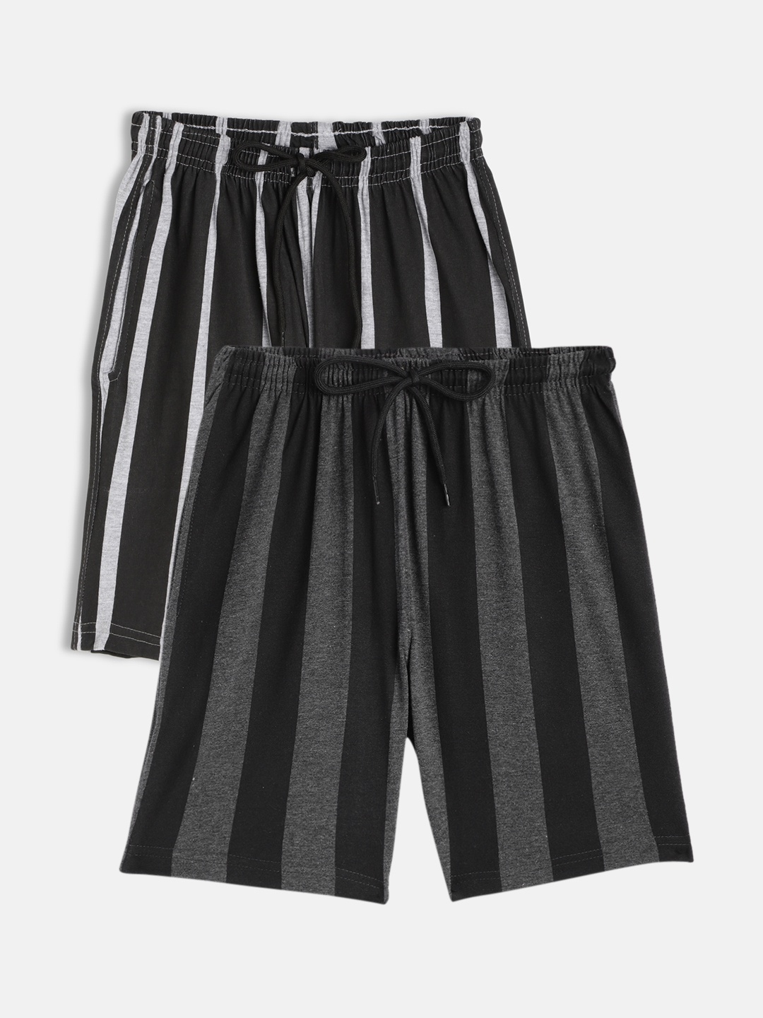 

SEYBIL Girls Charcoal Grey & Navy Blue 2 Striped Lounge Shorts