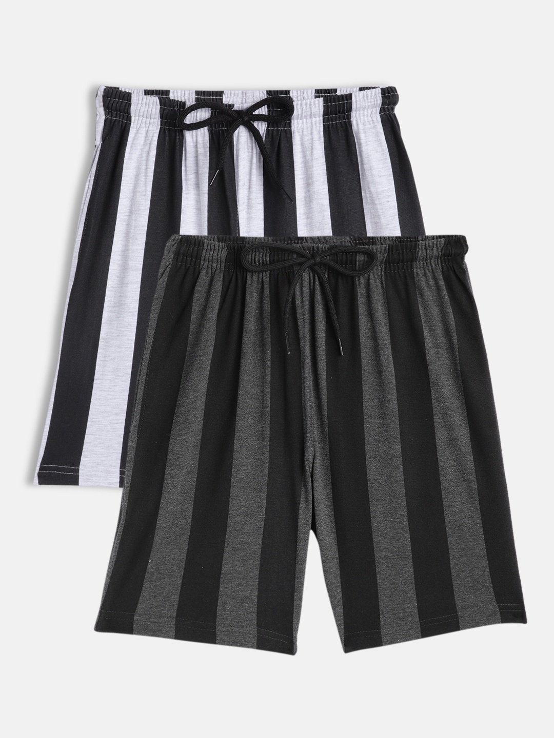 

SEYBIL Girls Pack of 2 Charcoal & Navy Blue Striped Lounge Shorts