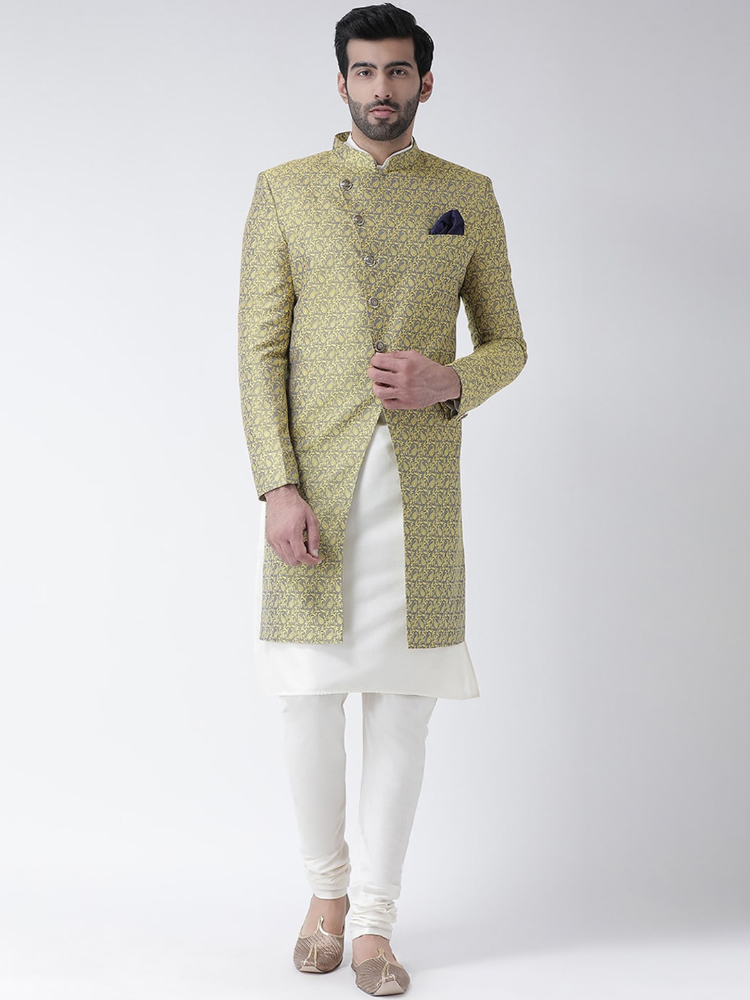 

KISAH Men Cotton Indowestern Sherwani Set, Grey