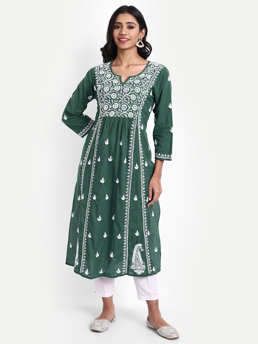 

HOUSE OF KARI Green Ethnic Motifs Midi Dress