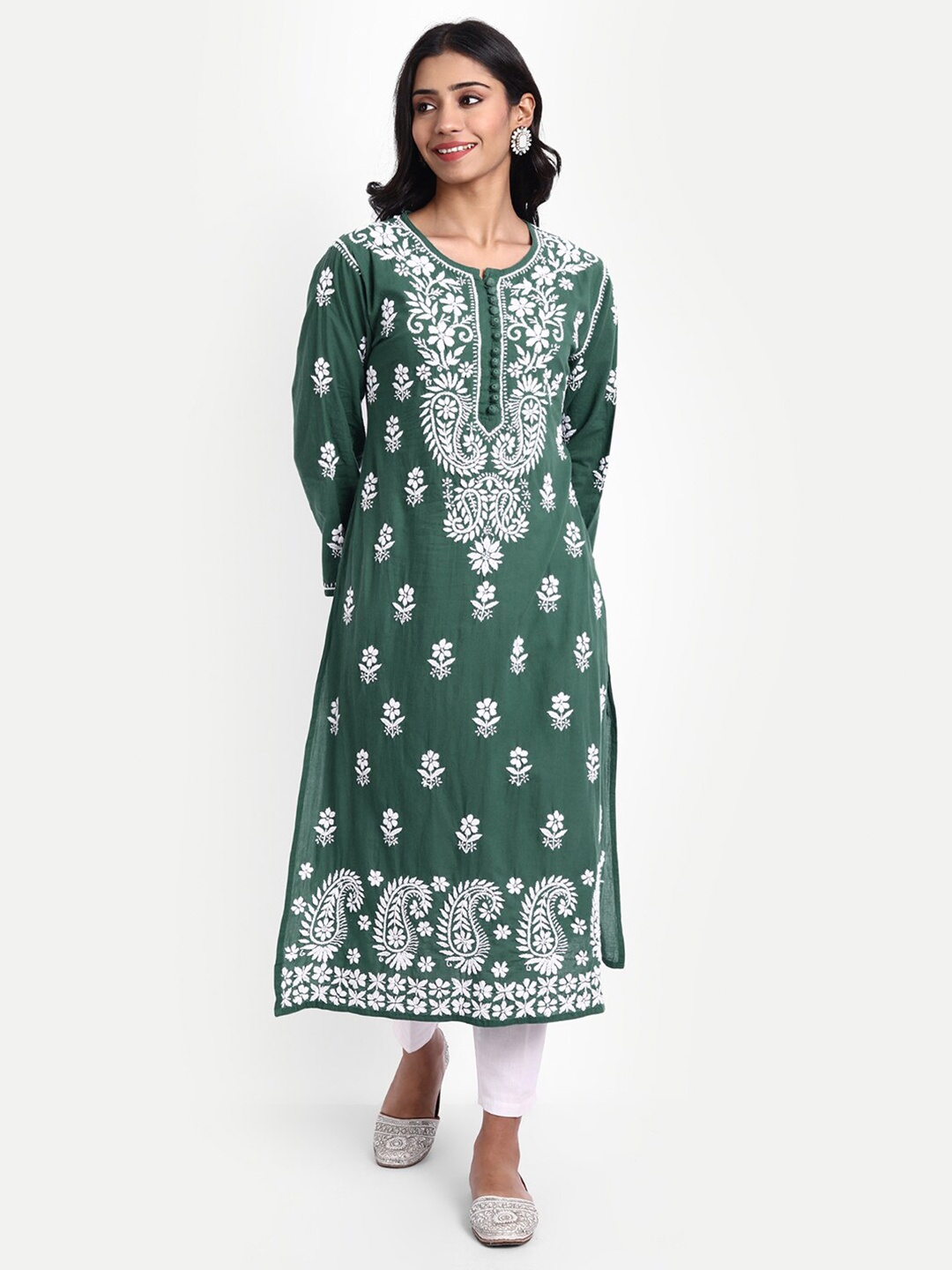

HOUSE OF KARI Green Ethnic Motifs A-Line Midi Dress