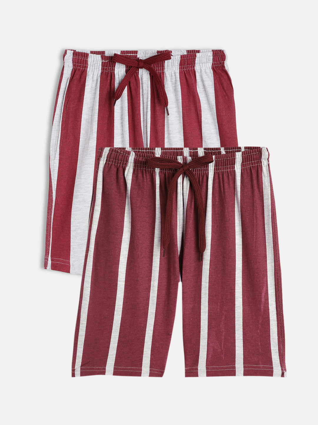 

SEYBIL Girls Pack of 2 Grey Melange & Pink Striped Lounge Shorts