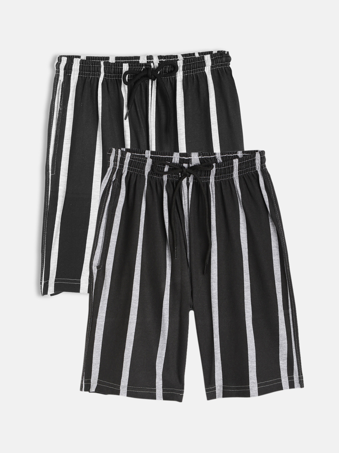 

SEYBIL Girls Black & Navy Blue 2 Striped Lounge Shorts