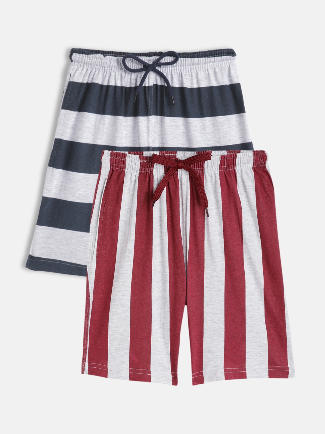 

SEYBIL Girls Pack of 2 Grey Melange & Pink Striped Lounge Shorts